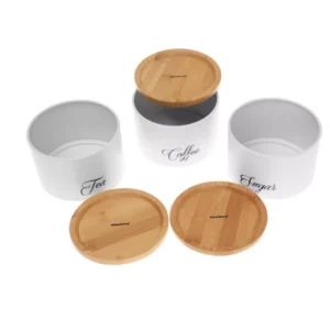 Set metalnih posuda s bambus poklopcem – Coffee / Tea / Sugar