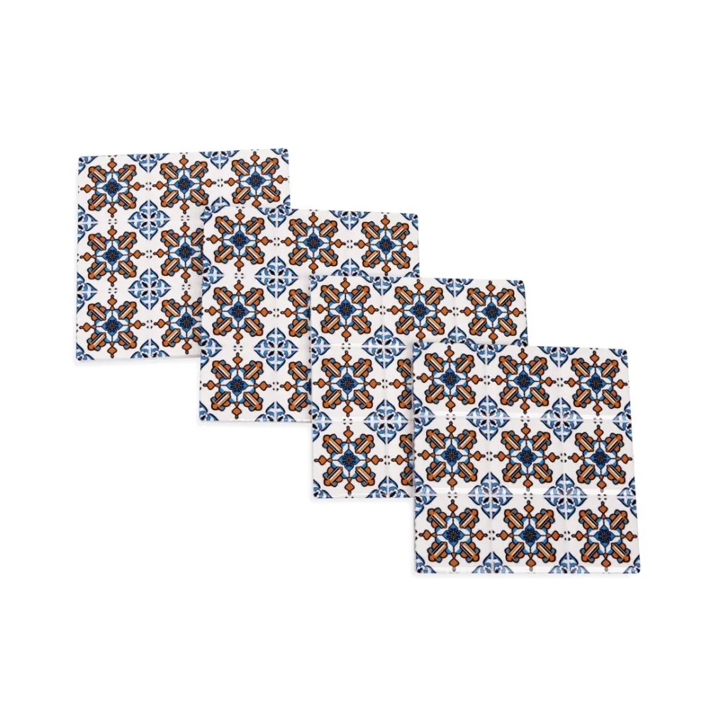 Set 4 Square Tile Coasters - Blue/Orange