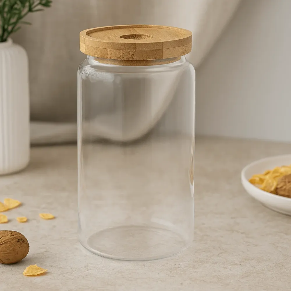 Staklena posuda za pohranu s poklopcem od bambusa, 1500ml