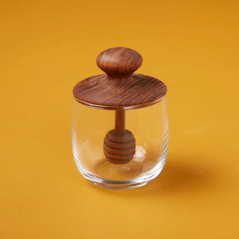 Teak & Glass Honey Jar
