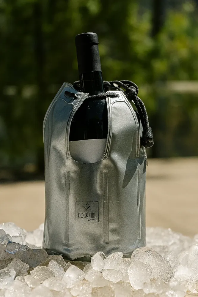 Vrećica za hlađenje vina – siva PVC termo torbica Ø11 × 21,5 cm
