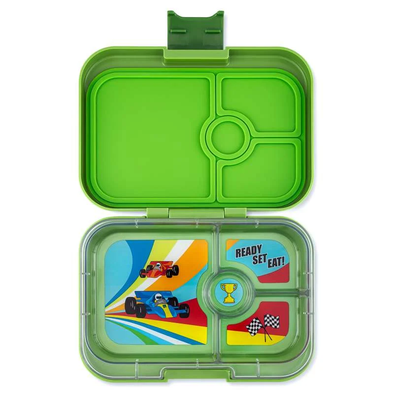 Yumbox Kutija za užinu - Panino - 4 odjeljka - Matcha zeleni/Trke automobila