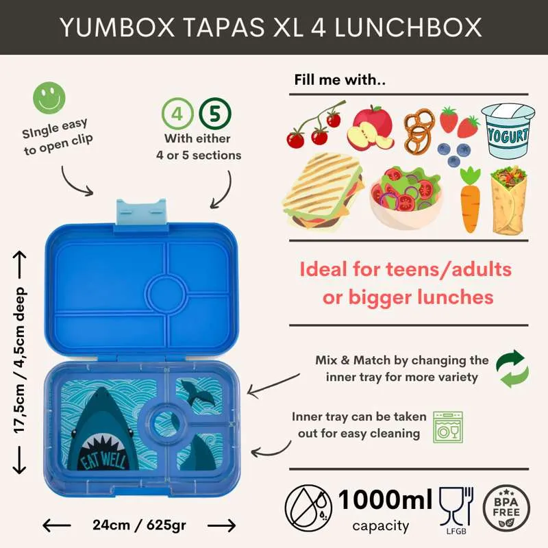 Yumbox Kutija za užinu - Tapas XL - 4 odjeljka - Hazy Blue/Panther