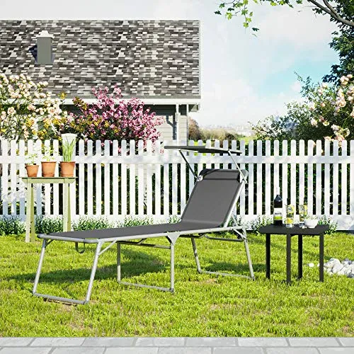 Sklopiva ležaljka s zaštitom od sunca, 65 x 200 x 48 cm, nosivost 150 kg, siva