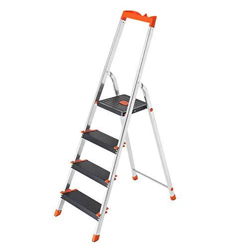Aluminijske ljestve s 4 stepenice, nosivosti do 150 kg, crno-narančaste