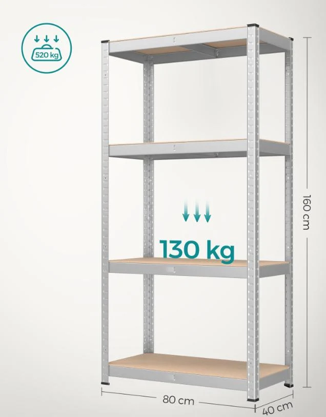 Set od 2 čelične police nosivosti od po 130kg, 160x80x40cm, srebrne | SONGMICS