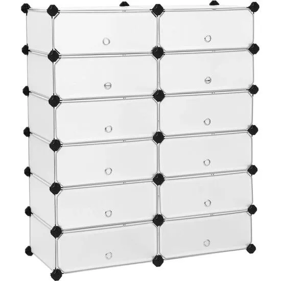 Modularni, plastični stalak za cipele s 12 pretinaca, svaki pretinac 40x30x17cm, bijeli