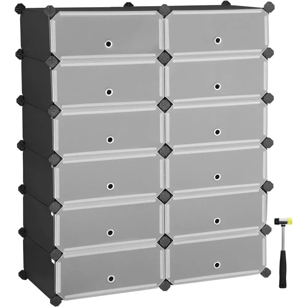 Stalak za cipele, pravokutni sustav za pohranu s 12 modularnih utora, crni