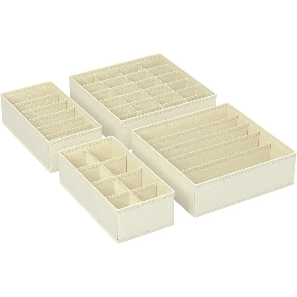 Set od 4 kutije za pohranu, organizatori ladica različitih dimenzija, bež boje