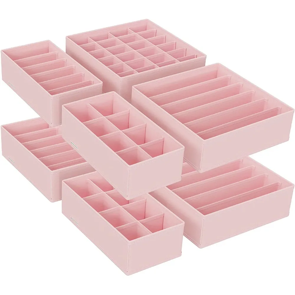 Set od 8 organizatora ladica, sklopive kutije od tkanine različitih dimenzija, roze