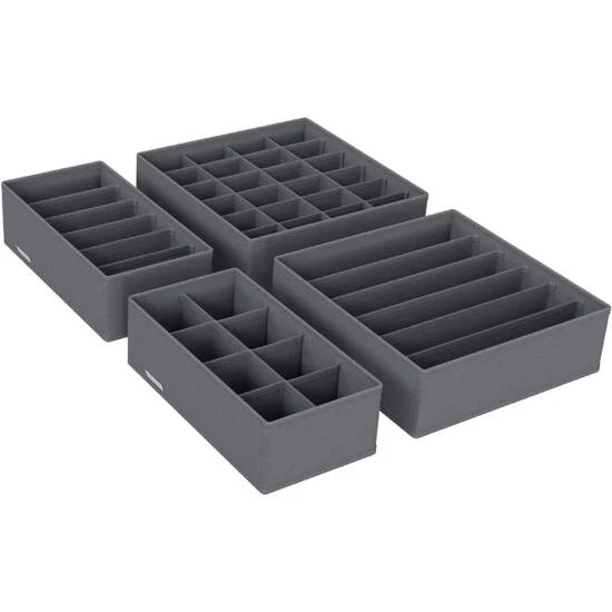 Set od 4 tekstilna, sklopiva organizatora za ladice, kutije za pohranu, sive