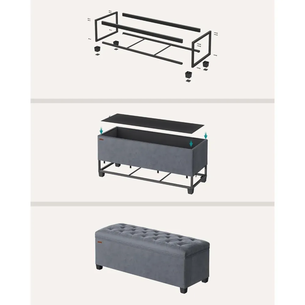 Klupa s prostorom za pohranu, 40 x 110 x 40 cm, nosivost do 300kg, siva