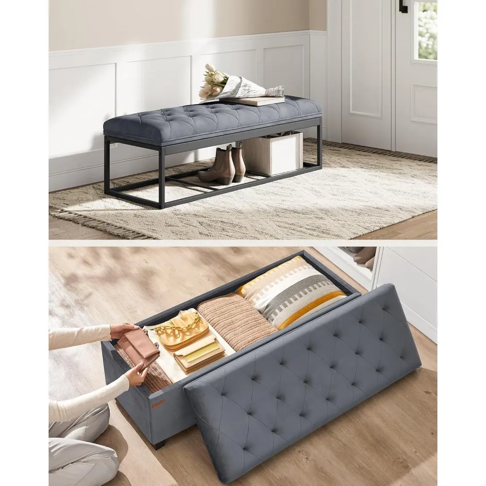 Klupa s prostorom za pohranu, 40 x 110 x 40 cm, nosivost do 300kg, siva