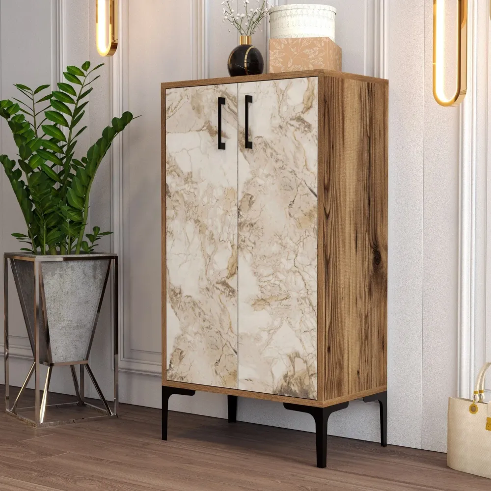 Ormar za obuću Prag - Walnut, White Marble