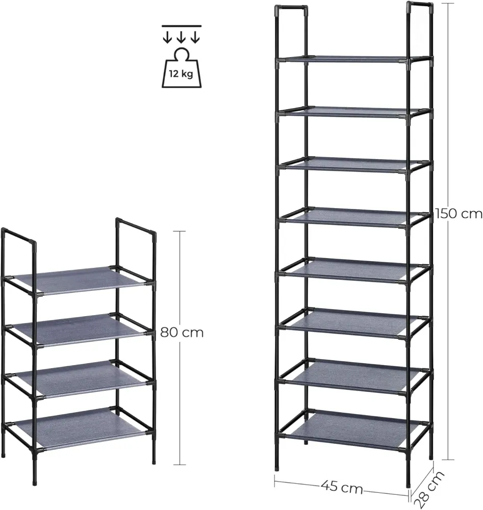 Set od 2 stalka za cipele s 4 razine, 28 x 45 x 80 cm, sive boje