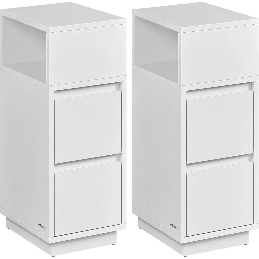 Set od 2 uska noćna ormarić s 2 ladice, 30 x 25 x 65 cm, bijele boje