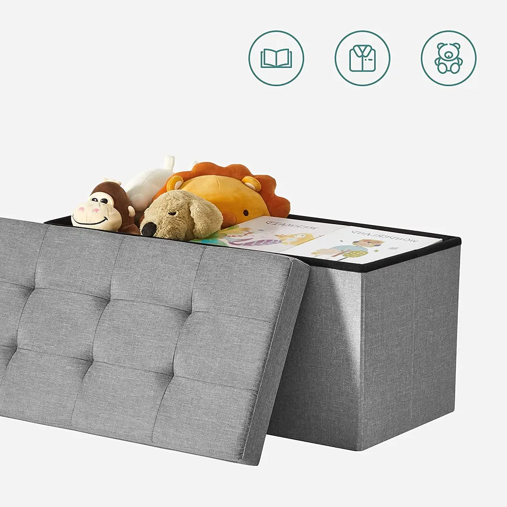 Sklopivi tabure s prostorom za odlaganje, 76 x 38 x 38 cm, svijetlo siva