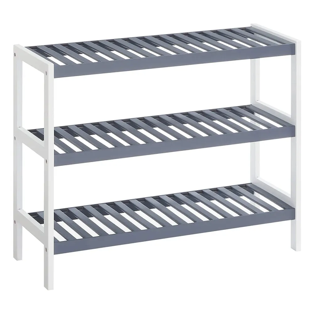 Stalak za cipele od bambusa na 3 razine, 70 x 55 x 26 cm, bijela i siva