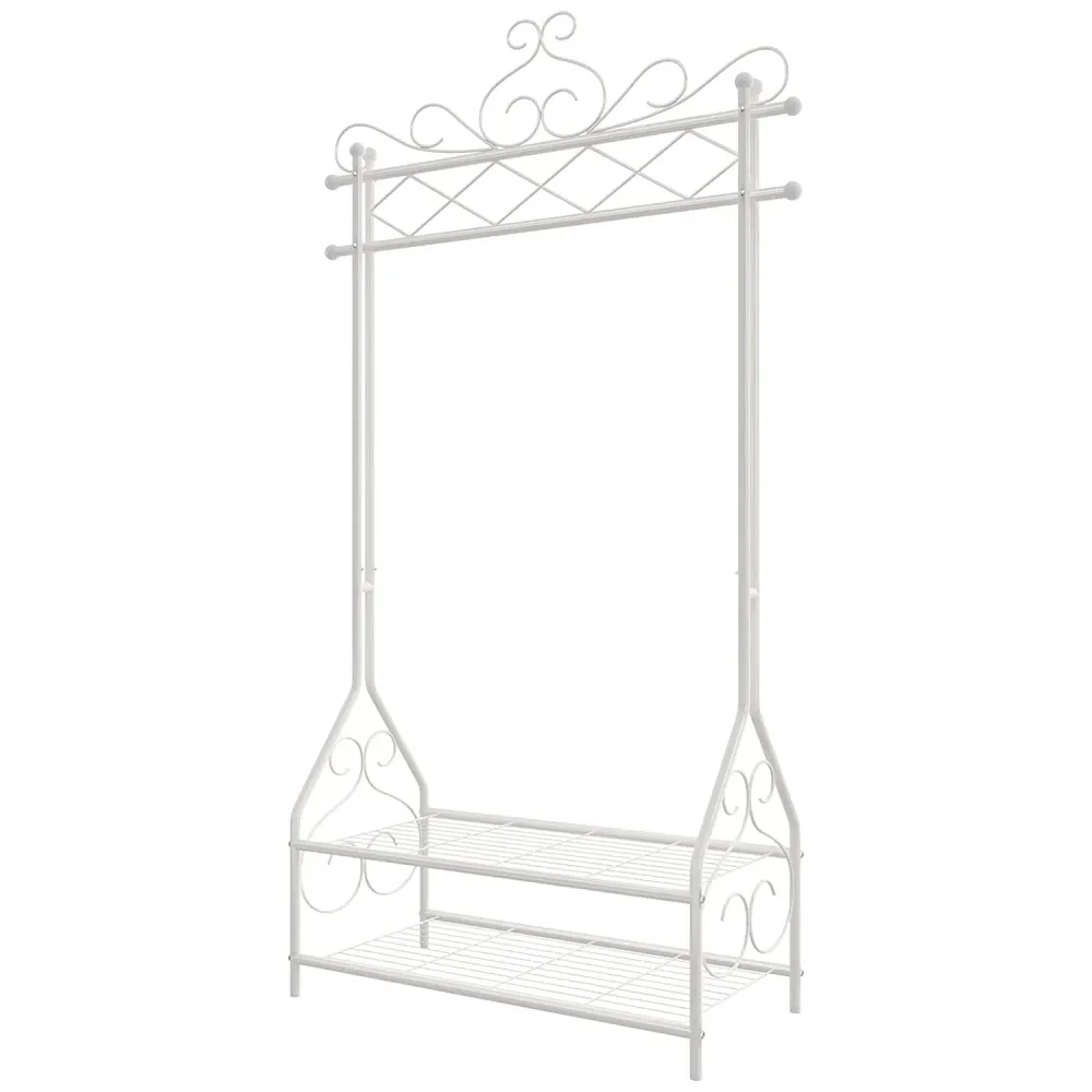 Vintage stalak za odjeću sa šipkom i 2 metalne police, 92 x 41 x 173 cm, bijeli