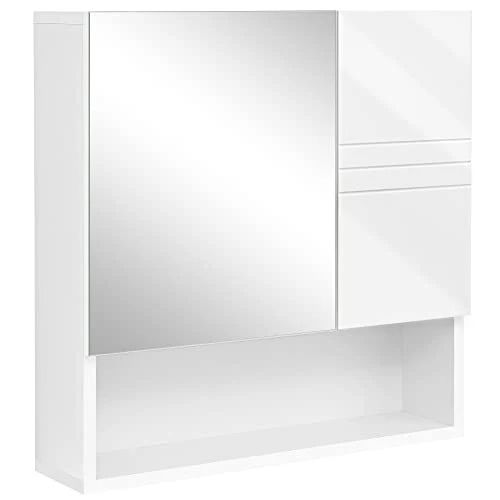 Zidni ormarić s ogledalom i podesivim policama, 15 x 54 x 55 cm, sjajno bijeli
