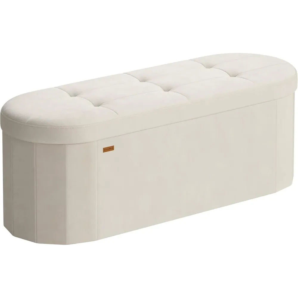 SONGMICS klupa za sjedenje s kutijom za pohranu, 38 x 110 x 38 cm, krem bijela