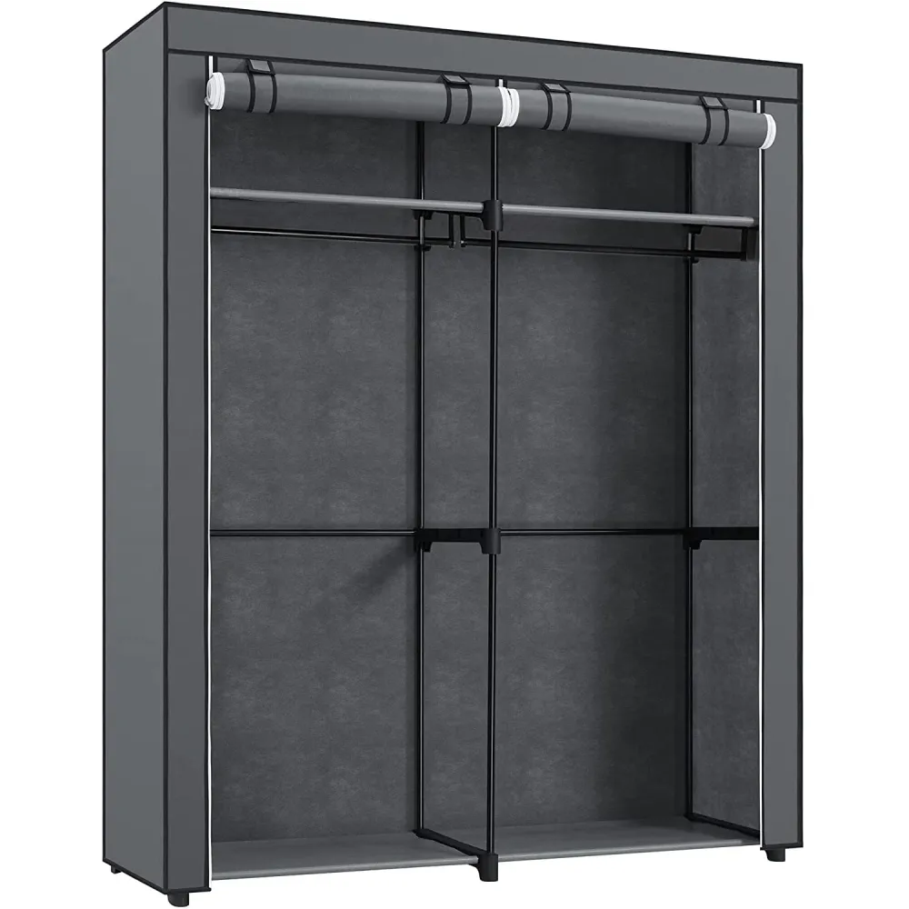 Organizator za odlaganje odjeće, mobilni platneni ormar s vješalicama 140 x 43 x 174 cm, sivi