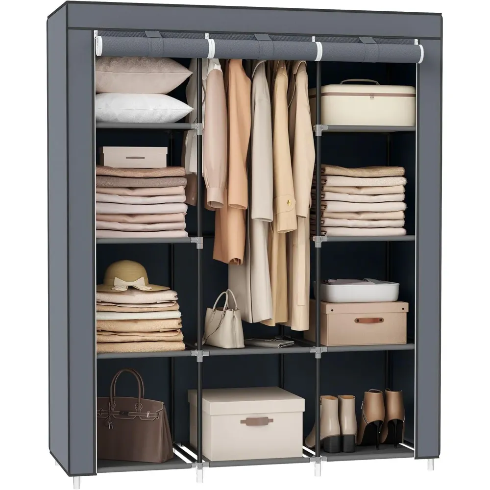 Prijenosni tekstilni ormar s 10 polica, 130 x 45 x 168 cm, sivi
