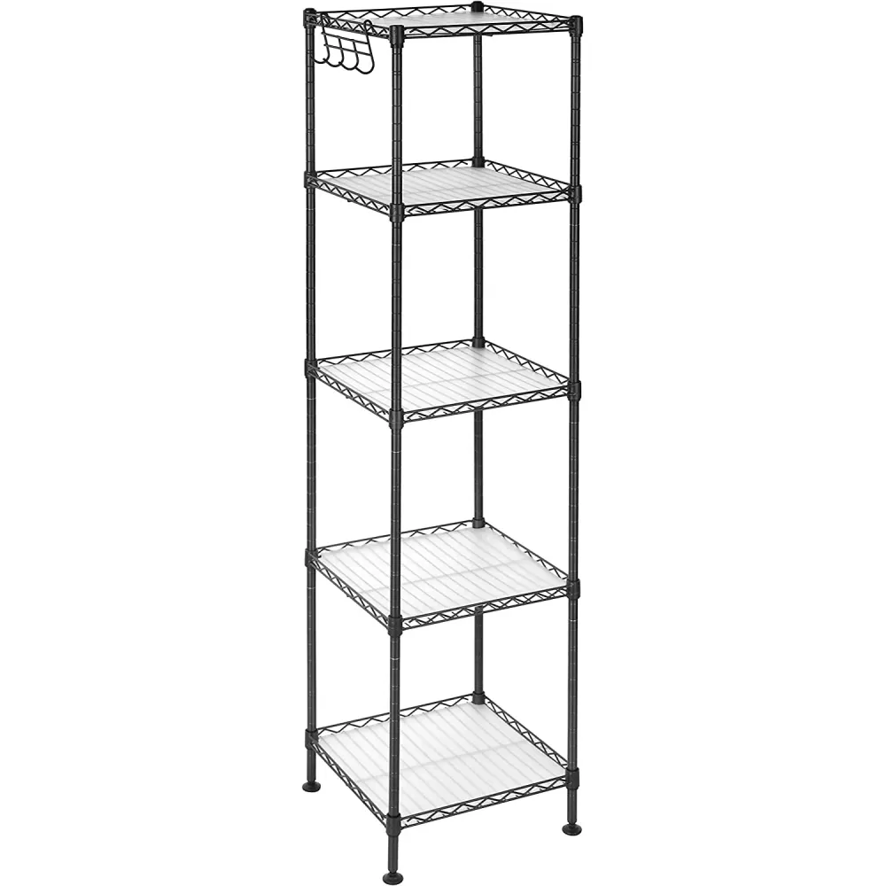 Metalna polica na 5 razina s kukama, nosivosti 100kg, 30x30x123,5 cm, crna