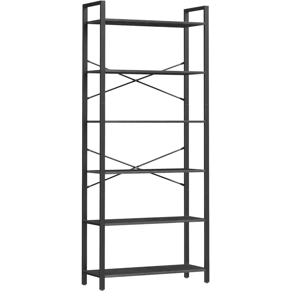 Polica na 6 razina, industrijski stil, 30 x 80 x 186 cm, crne boje