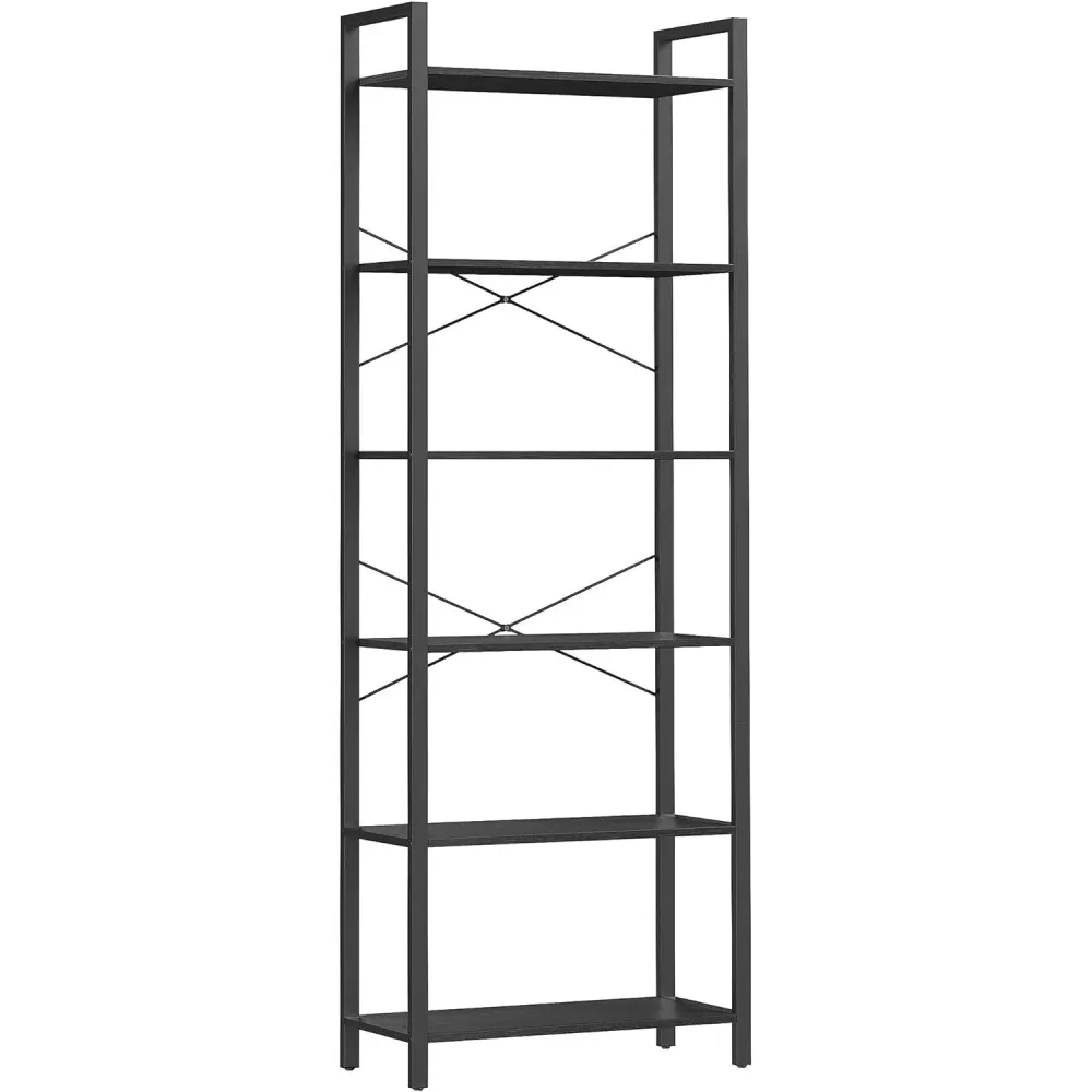 Polica na 6 razina, industrijski stil, 30 x 66 x 186 cm, crne boje
