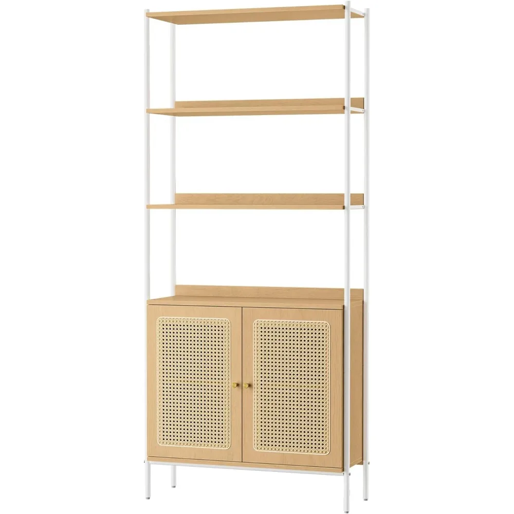Polica na 6 razina s zatvorenim pretincem, 30x76,4x174,7 cm, bijela-hrast