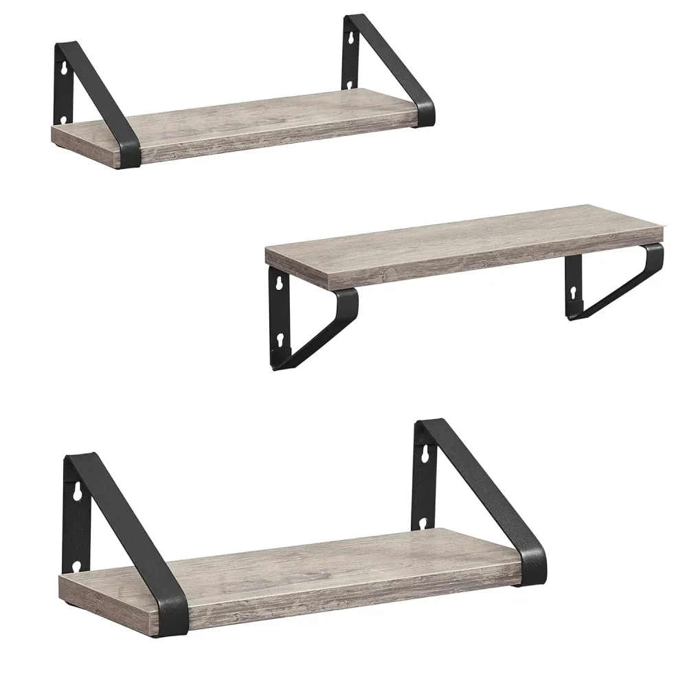 Set od 3 zidne police različitih dimenzija, 30/35/40 x 12 x 11 cm, sivo-crne