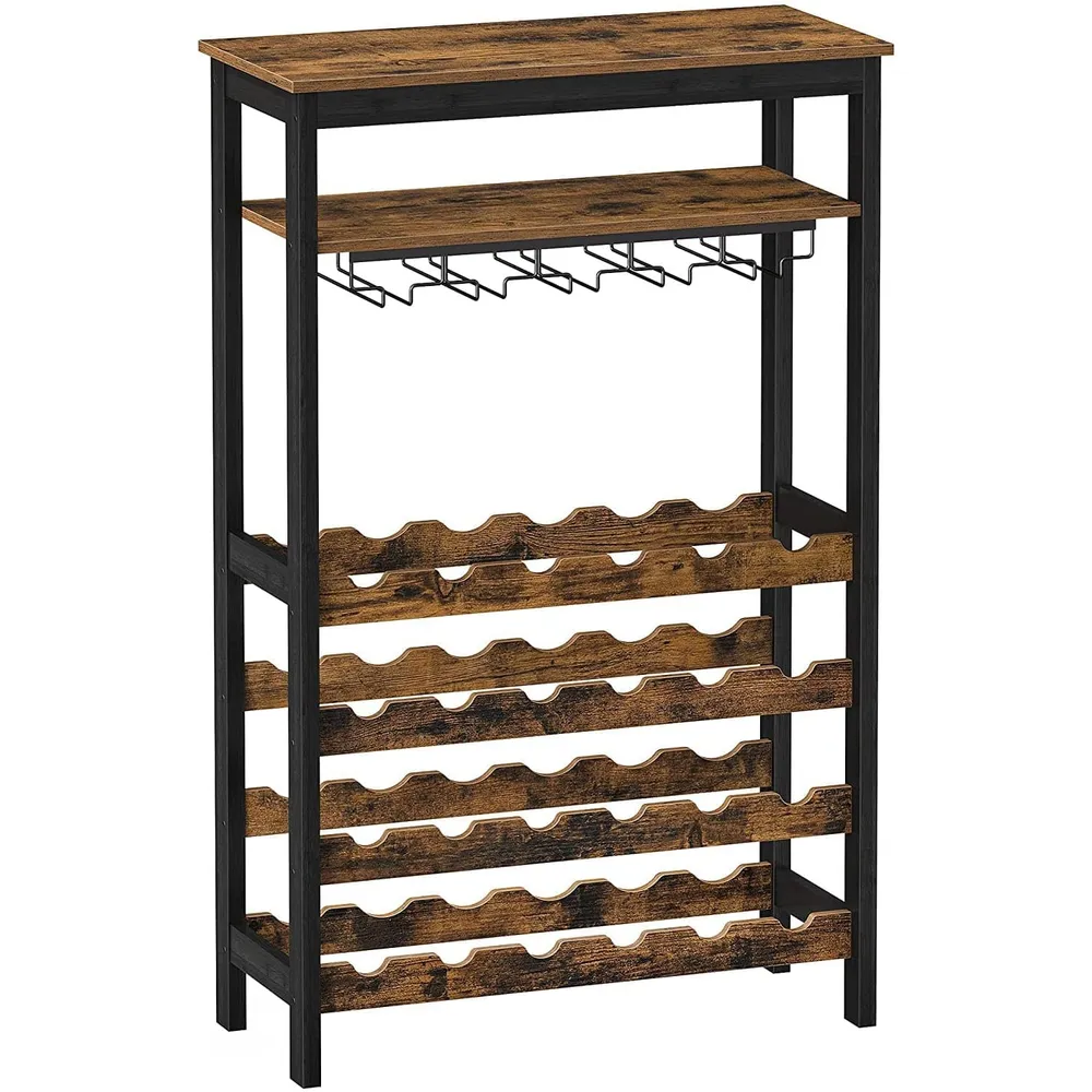 Stalak za 24 boce vina s držčem za čšu, 66 x 100 x 30 cm, rustikalno smeđ