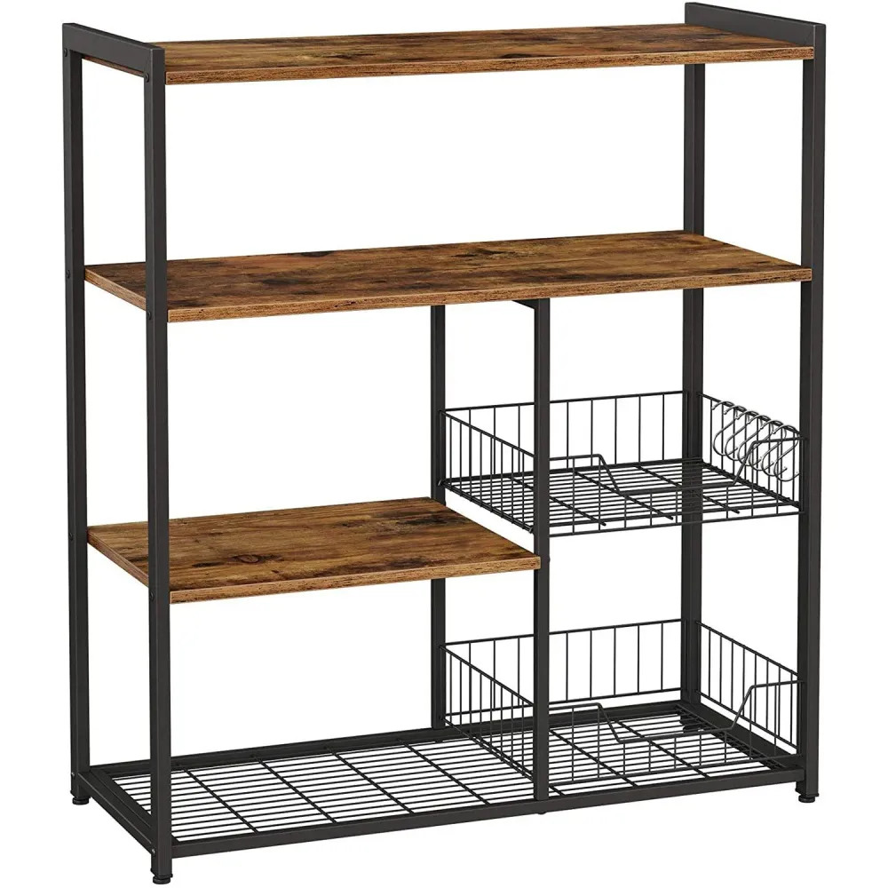 Stalak za pečenje, Kuhinjska polica s 2 metalne mrežaste košare 80 x 35 x 95 cm