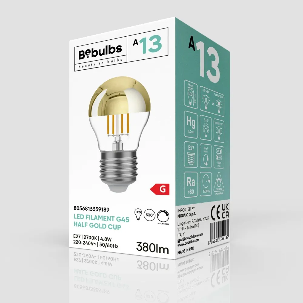 Žarulja LED Mezza Sfera Oro Mini Globo G45 4,8W 380Lm E27 2700K Dimmerabile - A13