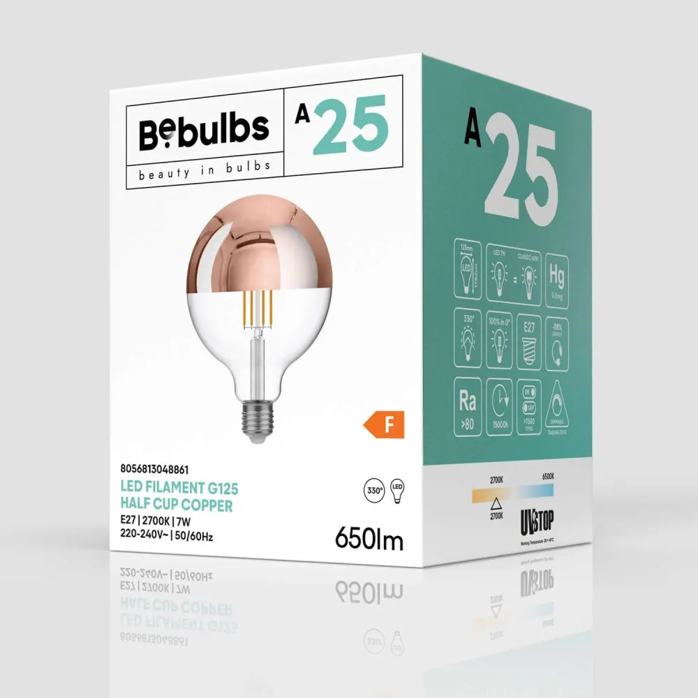 Žarulja LED Polukugla Bakar Globo G125 7W 650Lm E27 2700K Prigušiva - A25