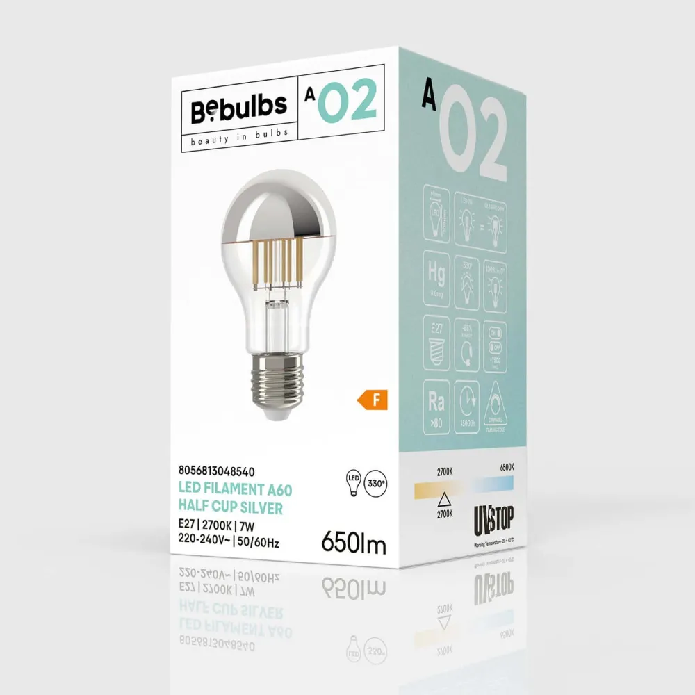 Žarulja LED Polukugla Srebrna Goccia A60 7W 650Lm E27 2700K Prigušiva - A02