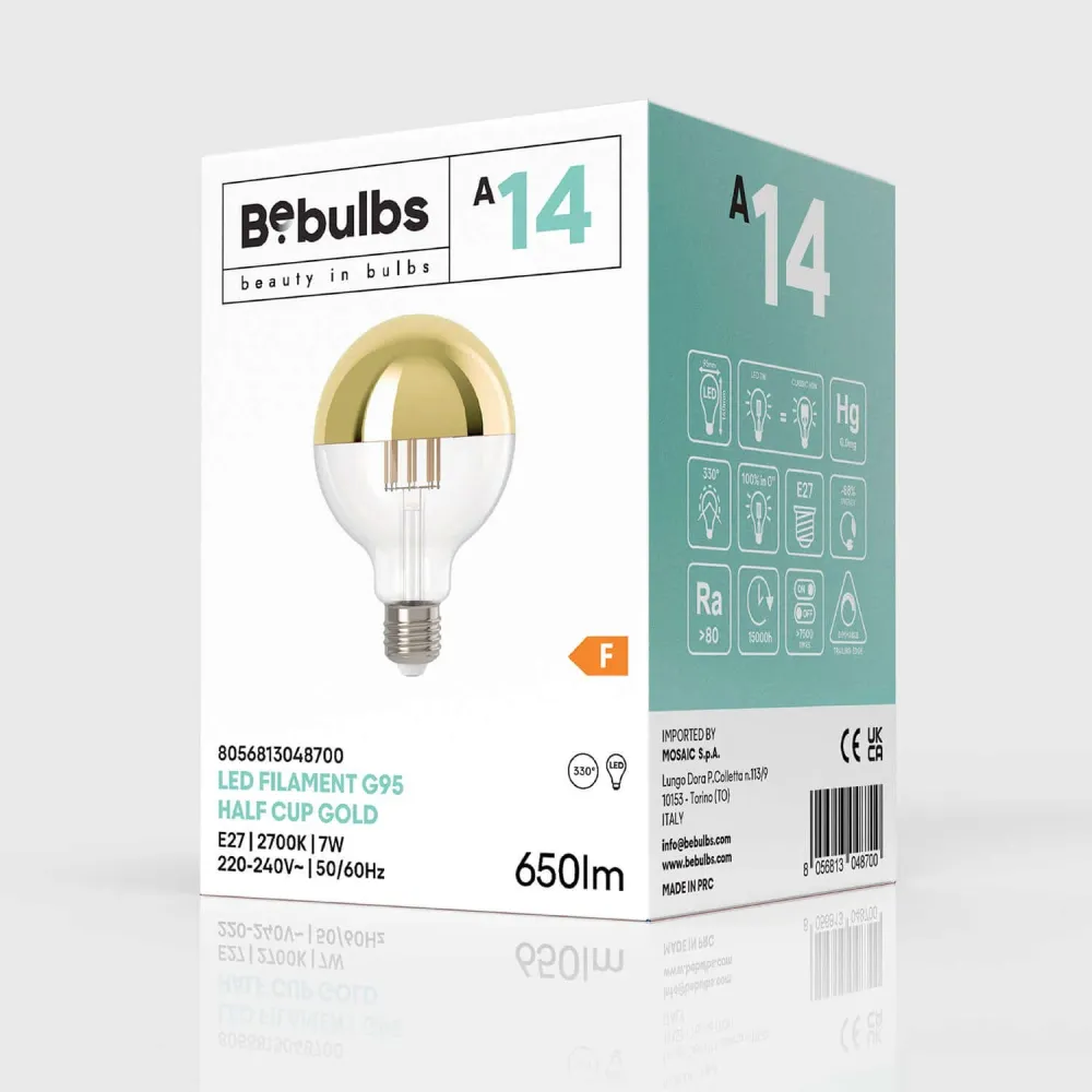 Žarulja LED Polukugla Zlatna Globe G95 7W 650Lm E27 2700K Prigušiva - A14