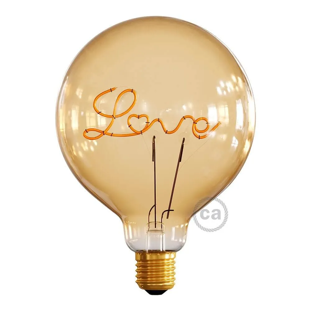 Žarulja LED zlatna za bazu Globo G125, jednostruki filament "Love" 5W 250Lm E27 2000K, dimabilna