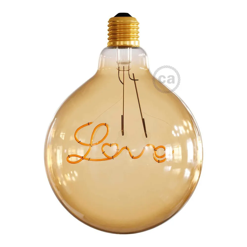 Žarulja LED zlatna za viseću rasvjetu Globo G125 s jednim filamentom “Love” 4,5W 250Lm E27 1800K prigušiva