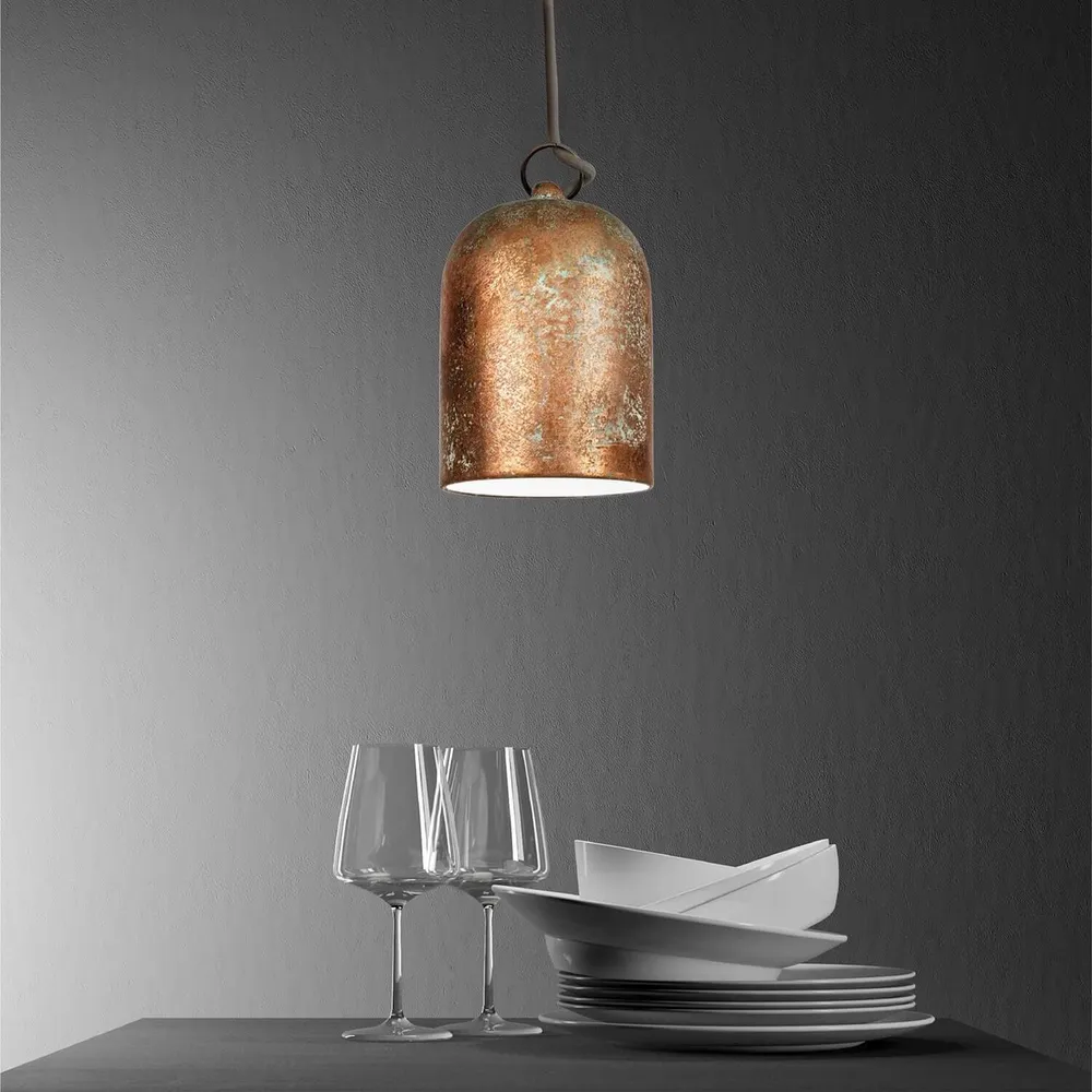Campana Mini, XS sjenilo od keramike za viseću lampu - Proizvedeno u Italiji - Efekt zelene bronce