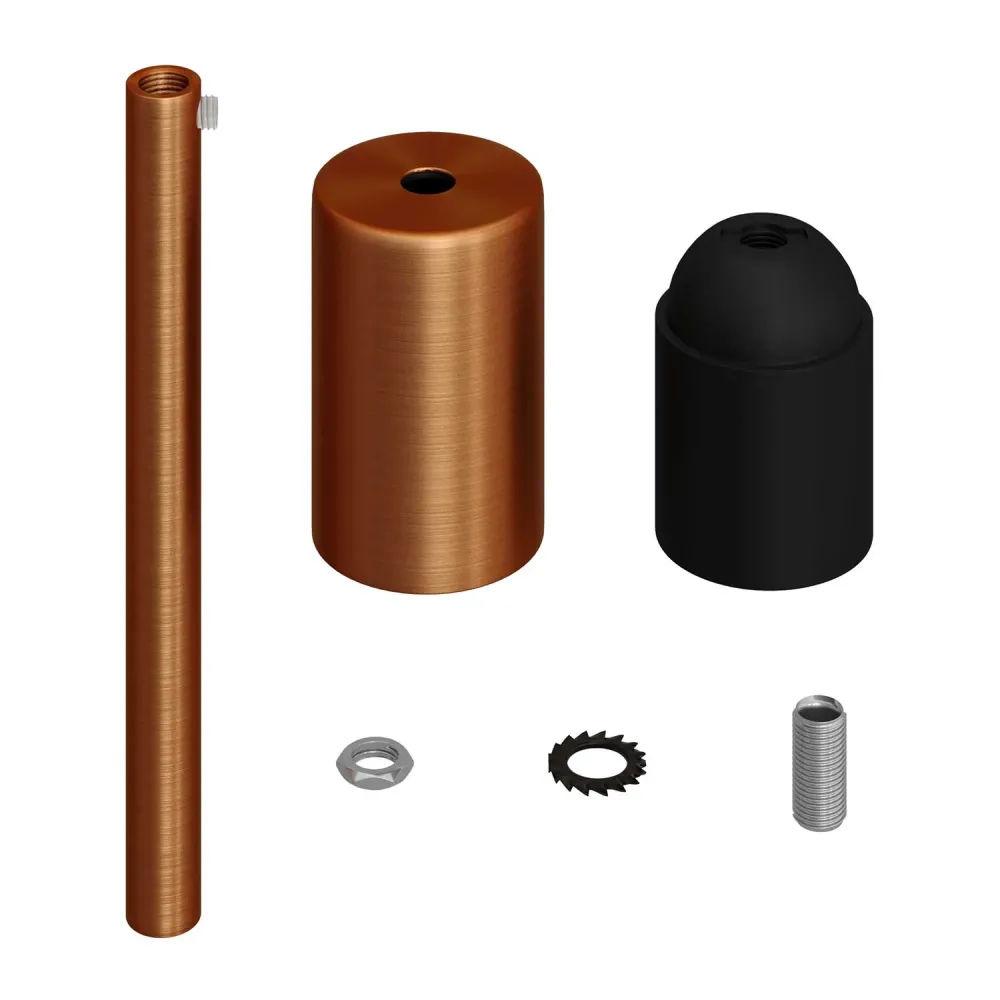 Kit grlo za žarulju E27 cilindrično u metalu sa stezaljkom za kabel od 15 cm - Mat bakar