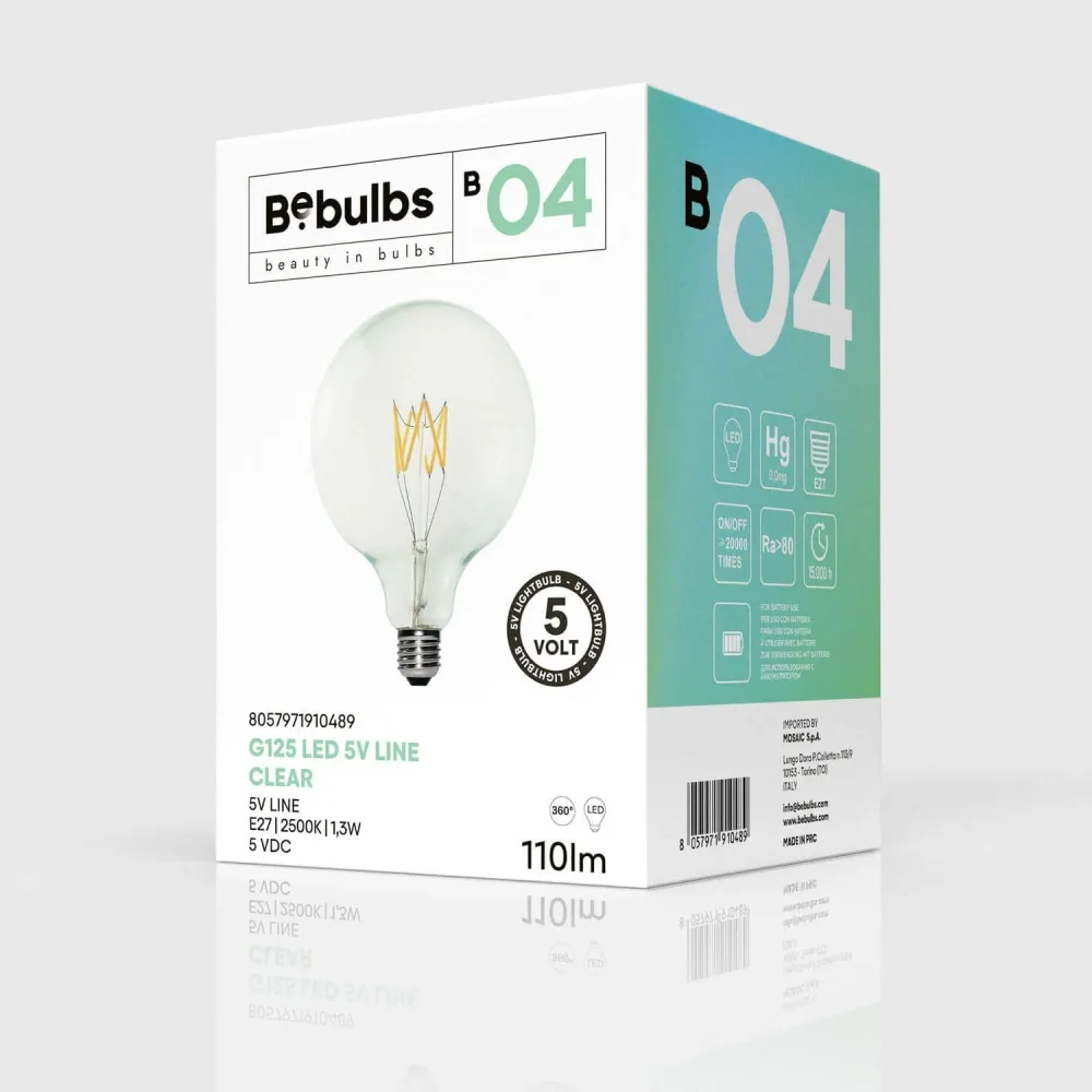 LED žarulja prozirna Linea 5V kratki filament Globo G125 1,3W 110Lm E27 2500K prigušiva - B04