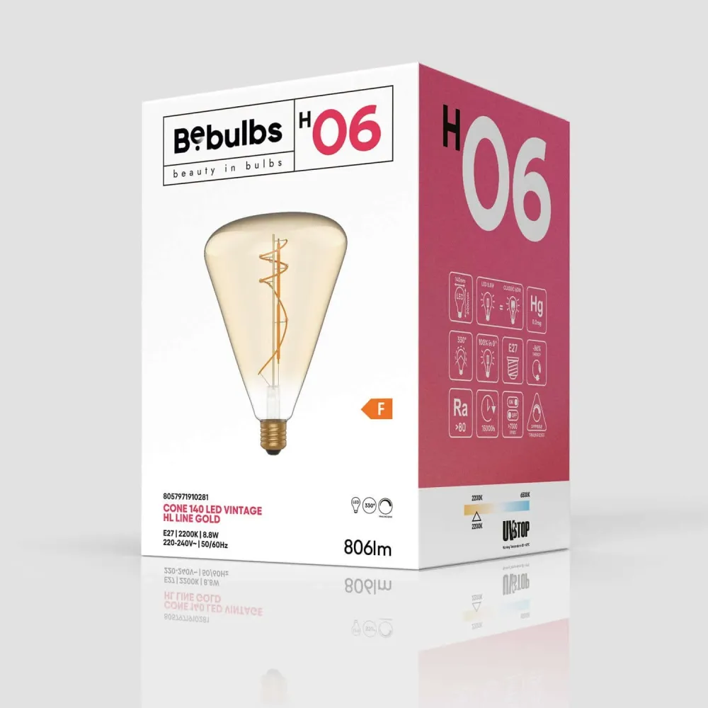 LED žarulja Zlatna Cone 140 8,8W 806Lm E27 2200K Prigušiva - H06