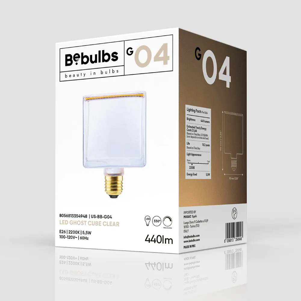 LED Prozirna Sijalica Ghost Line CRI 90 Kocka 5,5W 440Lm E26 120V 2200K Prigušiva - G04