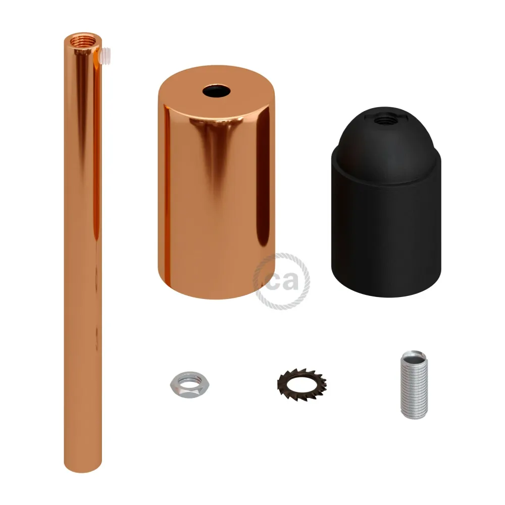Set cilindričnog grla za žarulju E27 od metala sa stezaljkom za kabel od 15 cm - Bakar