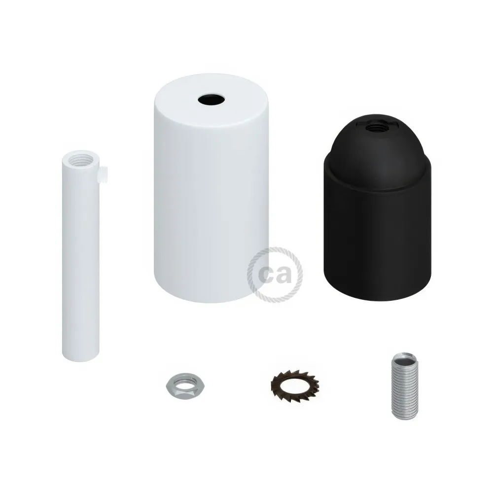 Set grla za žarulju E27 cilindričnog oblika od metala sa stezaljkom za kabel od 7 cm - Mat bijela