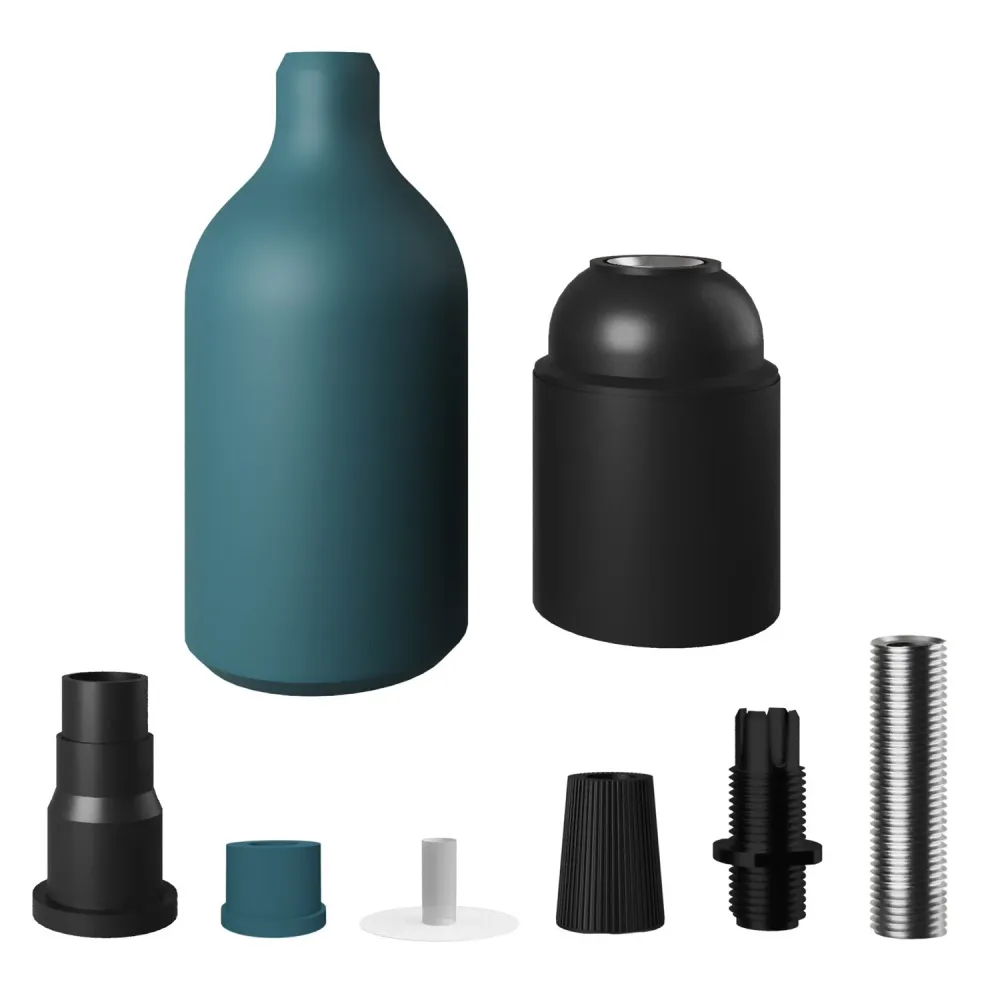 Set grla za žarulju E27 od silikona sa skrivenom stezaljkom za kabel - Petrol
