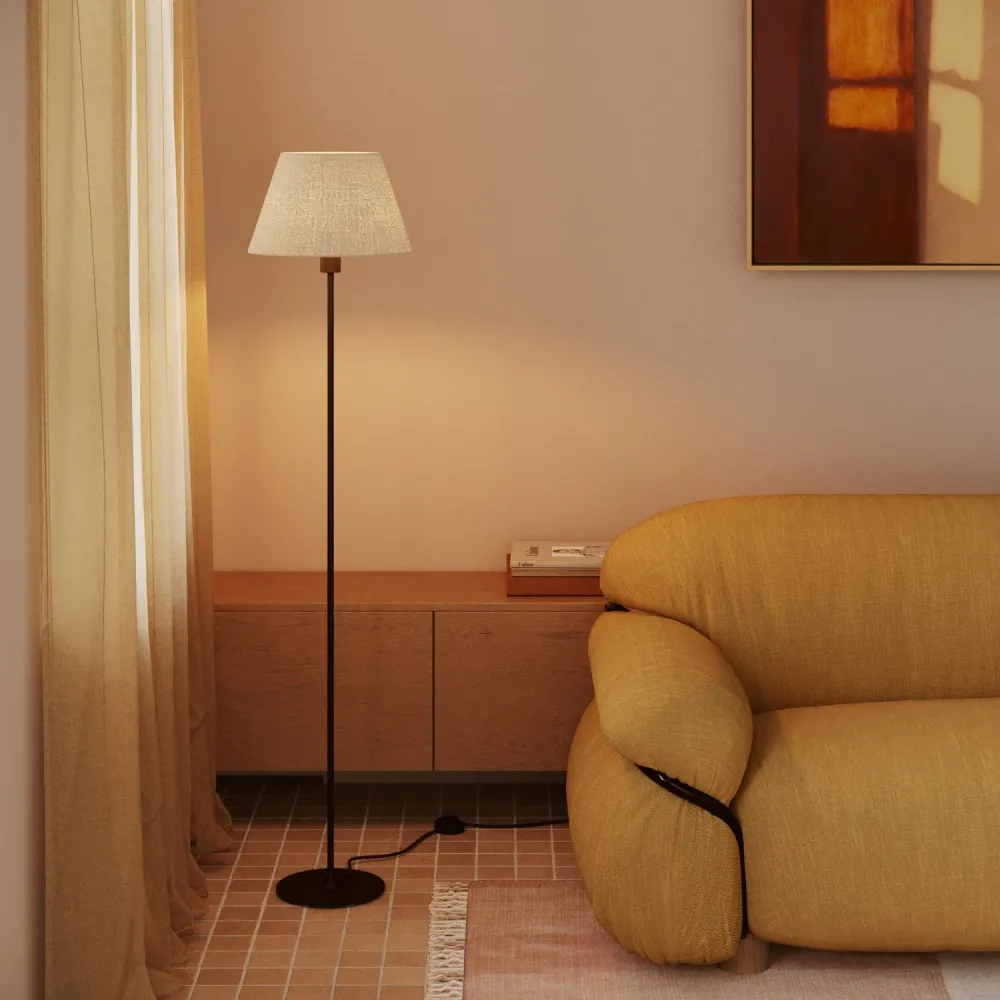 Sjenilo Impero M od tkanine za podnu lampu s grlom E27 - Proizvedeno u Italiji - Svijetla juta