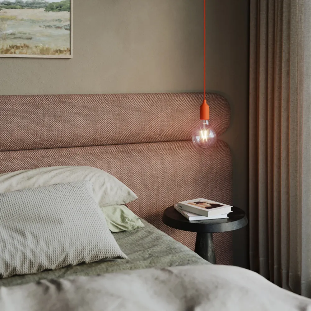 Šarena silikonska viseć lampa s tekstilnim kabelom - Narančasta